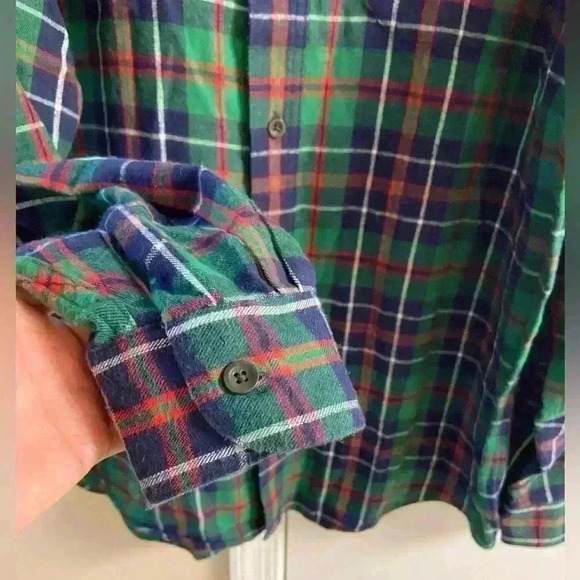 LL Bean Button‎ Front Plaid Flannel Shirt Green Long Sleeves Large - Picture 4 of 6